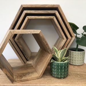 Floating Hexagon Wooden Shelves